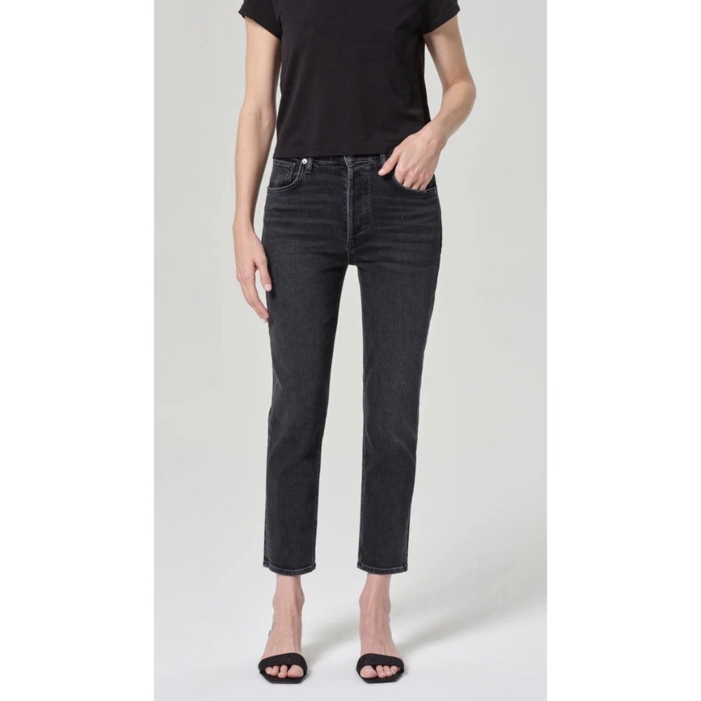 AGOLDEā Riley High Rise Straight Crop Jeans Stretch Denim Faded Black Pepper 25